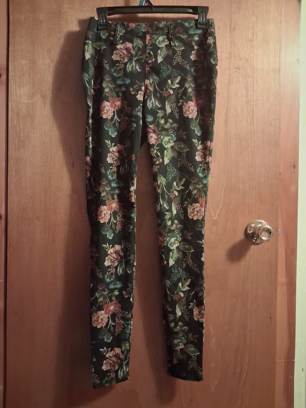 Faded Glory Black Skinny Jeans with Green & Pink Floral